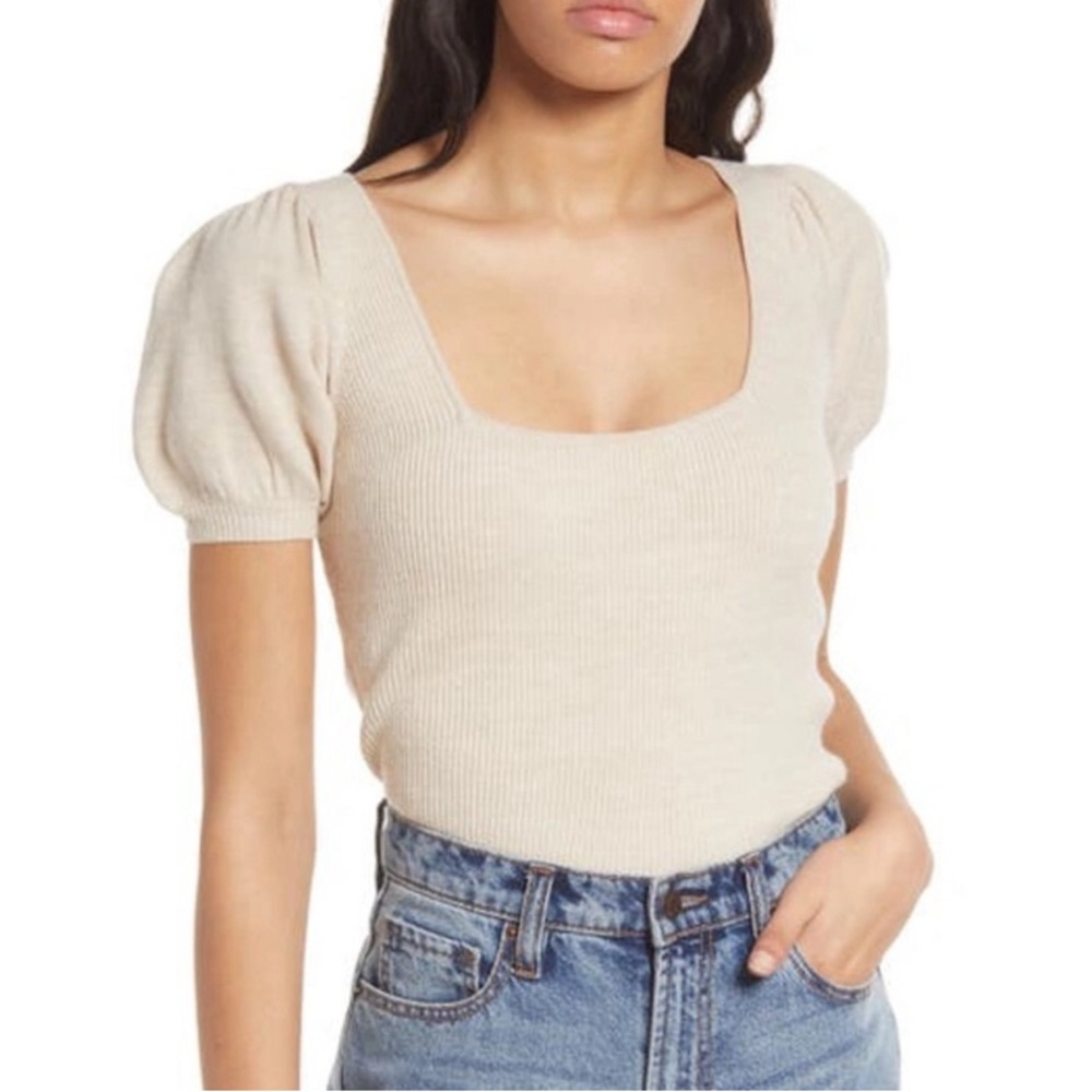 French Connection square neck short sleeve neutral sweater